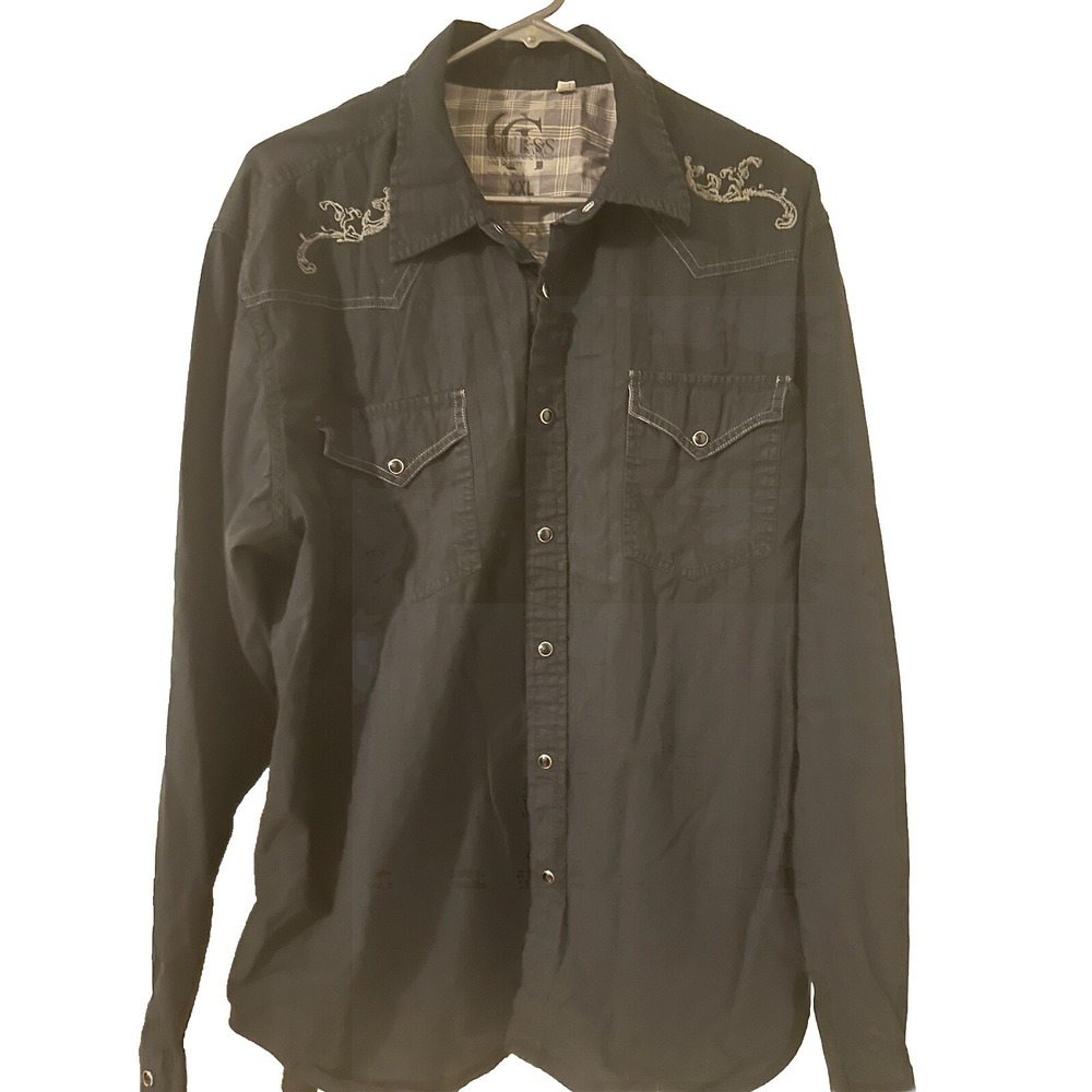 GUESS Western Long Sleeve Shirt - Black XXL - Black Pearl‎ Snap -